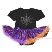 Halloween Black Baby Bodysuit Purple Pumpkin Pettiskirt & Sparkle Rhinestone Spider Web Print JS4806